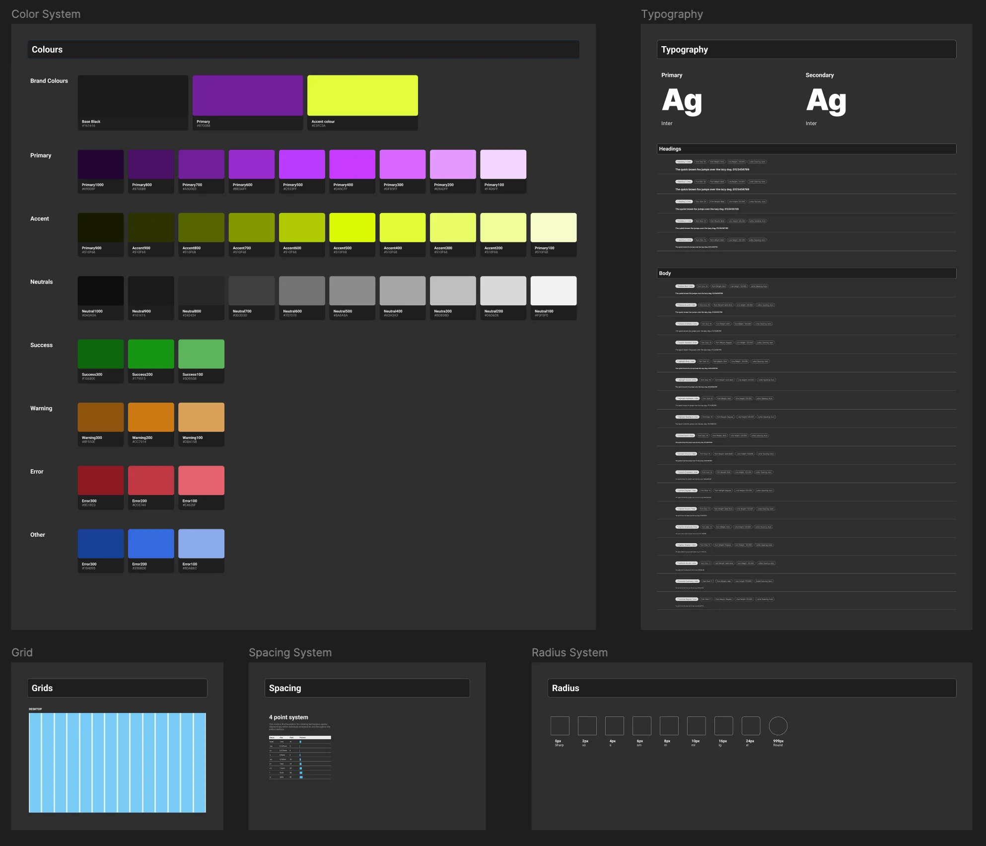 RT Studio design system: color, typography, grid, spacing, radius