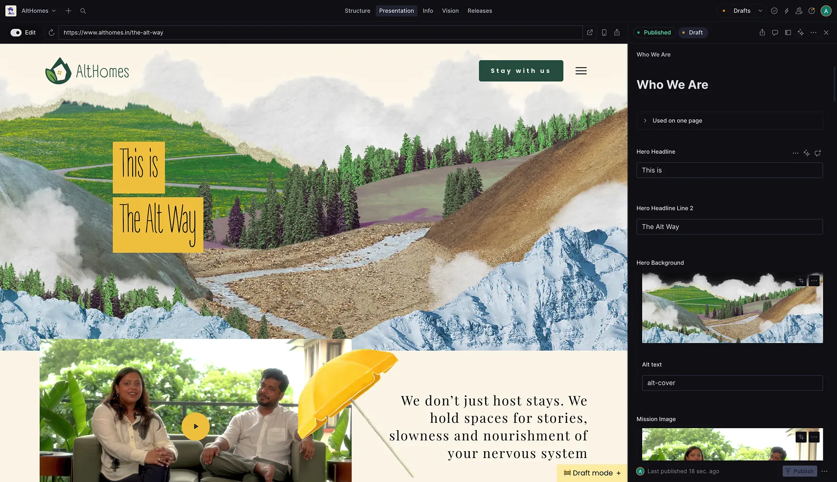 Althomes visual editor with live preview